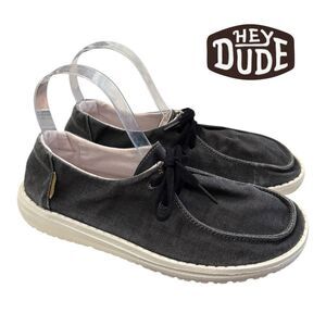 Hey Dude Wendy Chambray Off Black Canvas Casual Shoes 7